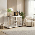 Cage-pour-chien-xxl-bois-chêne-acier-3 portes avec verrou-module combinable pour une cage sur mesure-en bois et acier robuste-meuble niche de décoration et couchage pour chien de toutes tailles -cage intérieur en bois naturel et grilles noir en acier-design moderne et industriel