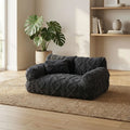 Canape-chien-déhoussable-avec-accoudoirs et oreiller-rembourrage 100% coton haute densité lavable en machine-design laine tricot, antidérapant et imperméable pour chien de petite à moyenne taille-chaud et anti affaissement-design bohême chic de couleur noir avec coutures soignées et artisanales