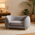 Canape-chien-lavable-mini canapé gris pour chiot et chien de petite taille ou race naine déhoussable et lavable en machine avec sa housse velours résistant aux griffes et morsures et son coussin 100% coton en éponge à mémoire de forme 