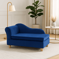 Fauteuil-pour-chien-chiot-lavable-un canapé design pour petit chien bleu roi en velours et bois massif avec pieds et coffre de rangement intégré-pour petit chien-chihuahua-Teckel miniature-Schnauzer-caniche nain-bichon frisé-  Cairn terrier-Jack Russel- Pinscher nain-Coton de Tuléar-Shih tzu-Loulou de poméranie-Lhassa Apso-Yorkshire-Affenpinscher-Épagneul Papillon-Épagneul nain-terrier australien-Petit brabançon