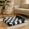 Lit-orthopédique-chien-déhoussable-lavable en machine-antidérapant-imperméable-avec un traversin en oreiller au rembourrage 100% coton haute densité-matelas à mémoire de forme ergonomique pour petit à grand chien de 0 à 40 kg-blanc et bleu-housse en velours ultra doux
