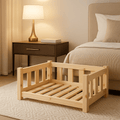 Lit-pour-chien-surélevé-canapé-en bois massif de pin naturel-non traité-écoresponsable-écologique-lavable-sur-pied-robuste-sommier en latte-hypoallergénique-respirant-aérer-ventilé-rafraichissant en été-isole des sols froids-pour petit chien jusqu'à 10 kilos