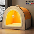 Niche-d-intérieur-pour-chien-orange-transformable en panier chaud et douillette avec son matelas amovible orthopédique 100% coton lavable 100% imperméable