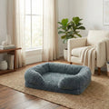 Panier-orthopédique-chien-déhoussable-coussin rectangulaire avec rebord surélevé en traversin qui sert d'oreiller ergonomique à 360° rembourrage 100% coton haute densité pour un effet anti stress et anti anxiété-housse en peluche ultra douce, hypoallergénique, imperméable, antidérapant et lavable en machine pour chiot et chien de taille petite à moyen jusqu'à 15 kg max-couleur gris