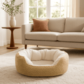 Panier-petit-chien-orthopédique-lit rond- doux comme un coussin anti-stress-coton-haute-densité-matelas à mémoire de forme haute densité-lavable en machine-résistant aux griffes-rebord surélevé entourant 360° ergonomique avec entrée abaissée pour entrée et sorties faciles pour chiot et chien de petite taille de 0 à 9 kg-de couleur beige