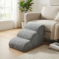 Petit-escalier-pour-chien-anti-deformationen mousse éponge haute résilience qui atténue la pressions sur  ses articulations, résistant et doux pour ses coussinets, déhoussable et lavable en machine de couleur gris pour chien de petite taille, polyvalent compact et transportable-ultra doux et résistant aux griffes
