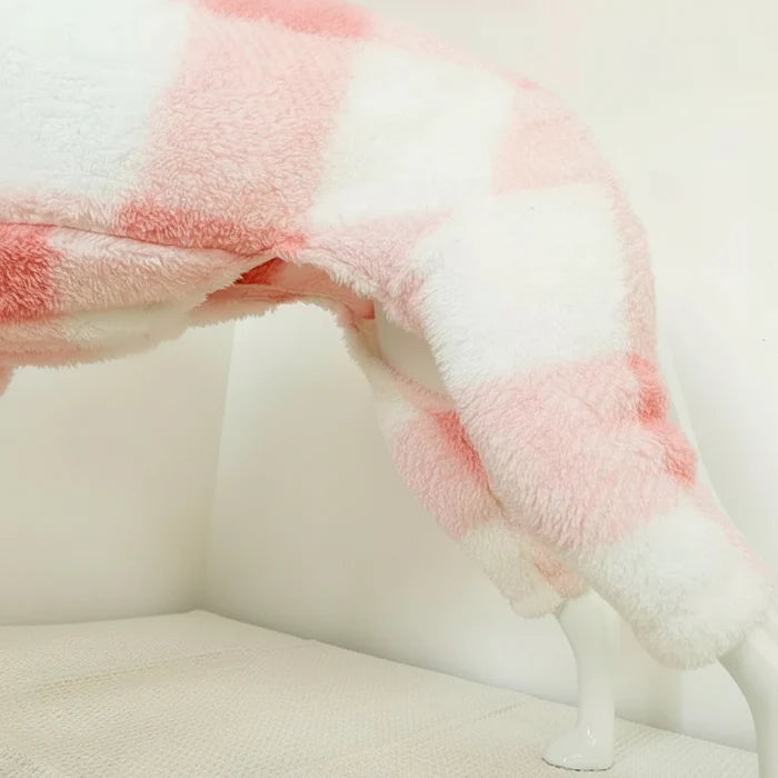 Pull Pour Lévrier Motif Carreaux Rose Blanc