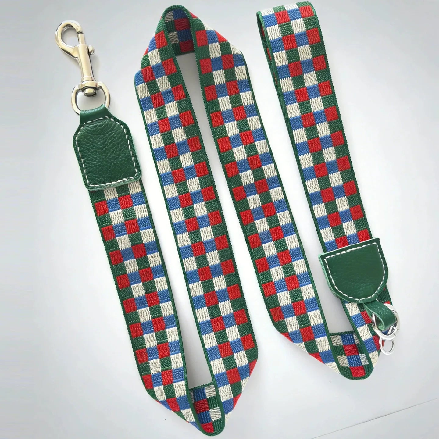 Collier Chien Damier Multicolore En Cuir Véritable Largeur 3,8 cm