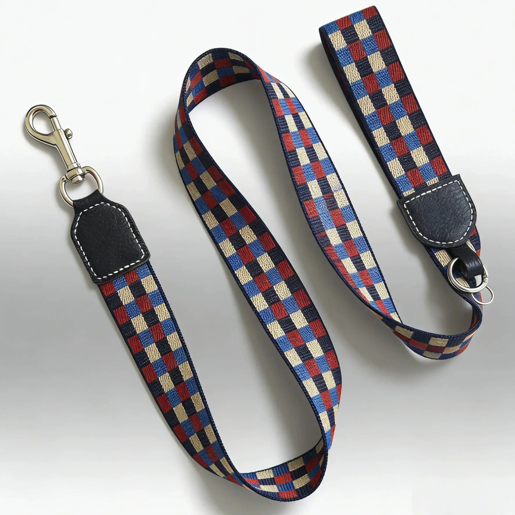 Collier Chien Damier Multicolore En Cuir Véritable Largeur 3,8 cm