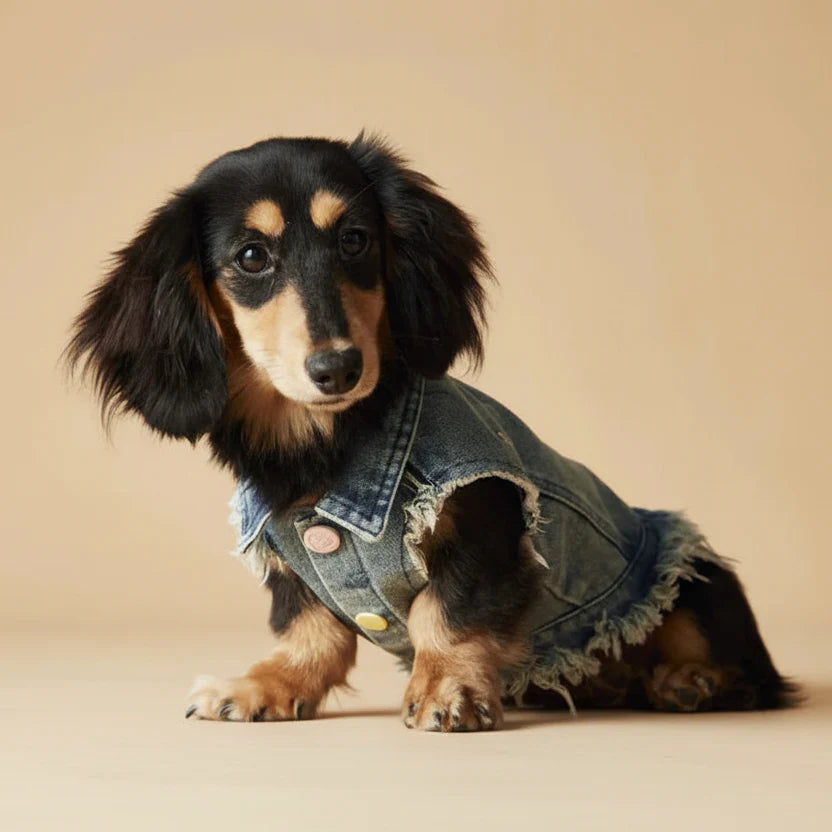 Veste En Jean Sans Manche Pour Chien Teckel