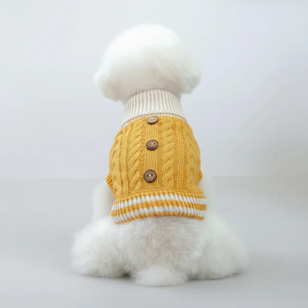 Pull Boutons Torsades Jaune Pour Chien