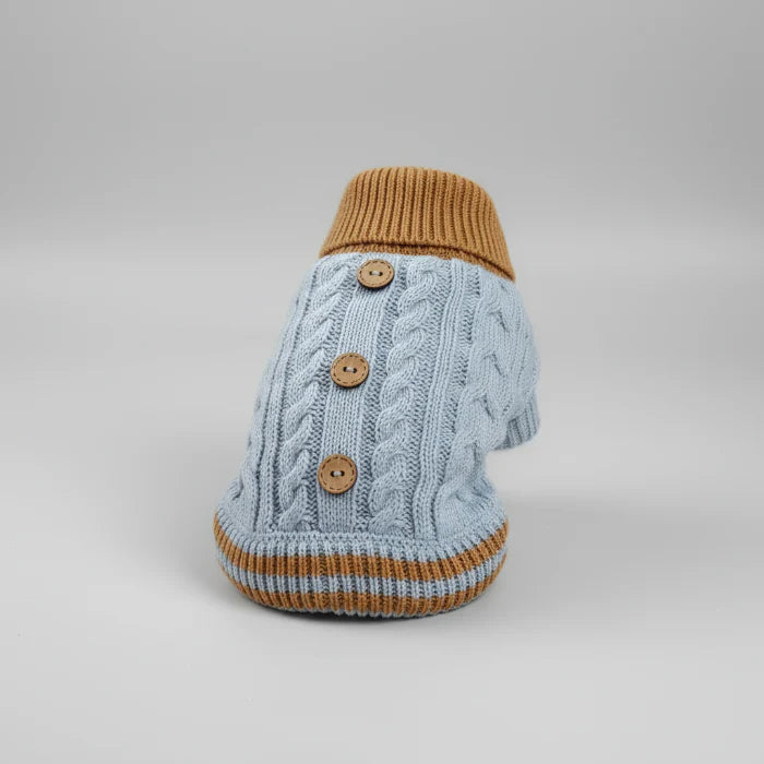 Pull Boutons Torsades Bleu Pour Chien