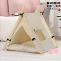 Tente-pour-chien-design-écologique-naturel-en bois et coton-recyclable-écoresponsable avec fenêtre pour une ventilation et une hygiène optimal pour petit chien et chiot