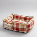 Lit déhoussable chien à motif carreaux rouge et beige pour un confort douillet