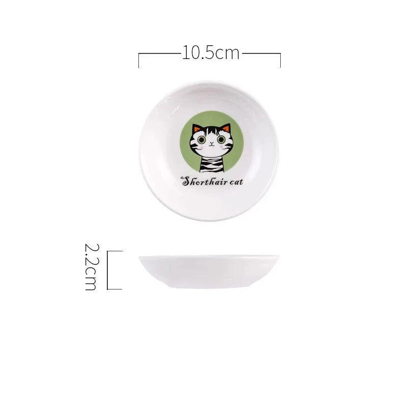 Assiette céramique chat blanche ronde avec dessin de chat et dimensions 10.5 cm de diamètre