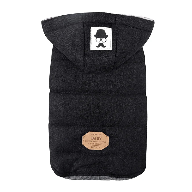 Doudoune pour chien avec capuche noire doublure grise modèle Oscar et Plume chaud et confortable