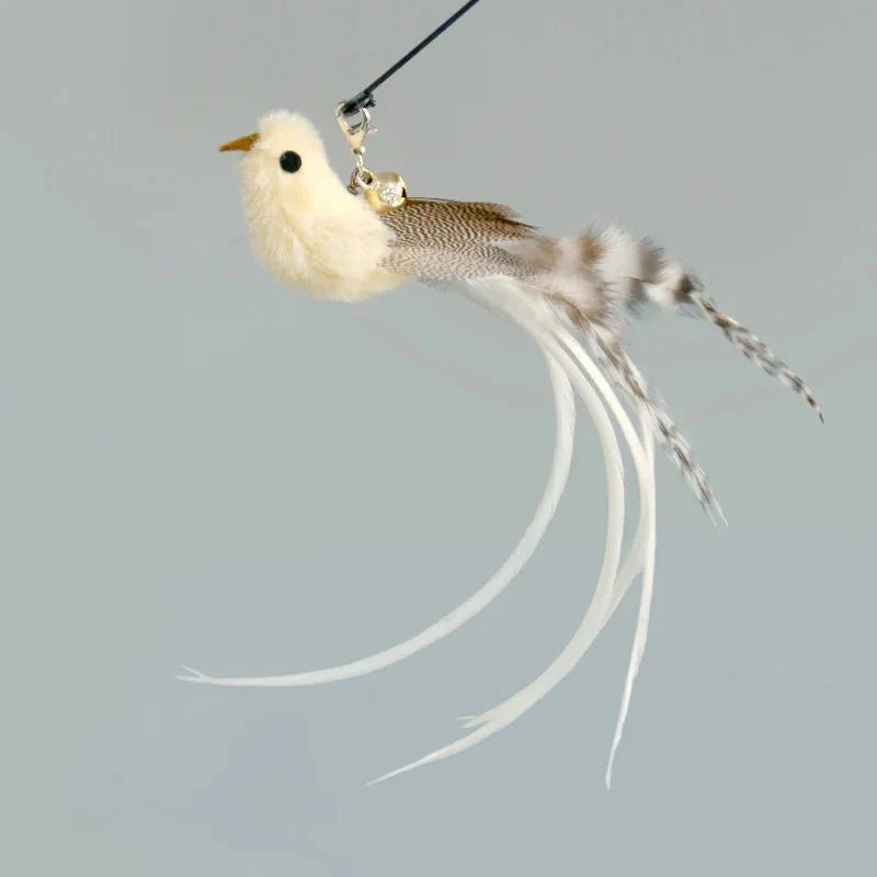 Baguette plume oiseau pour chat Oscar et Plume avec longues plumes blanches et design réaliste