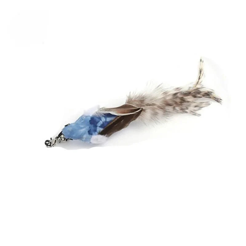 Baguette plume oiseau pour chat avec plumes naturelles bleues et marron par Oscar et Plume