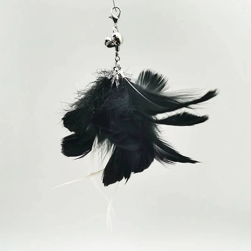 Baguette plume oiseau pour chat noire avec grelot suspendue pour jeu interactif