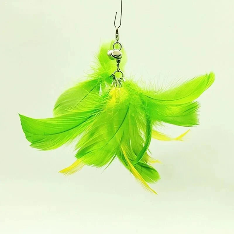 Baguette plume oiseau pour chat vert vif avec plumes douces suspendues pour jeu félin