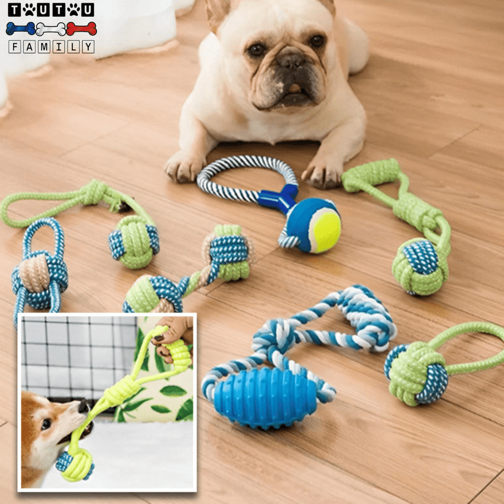 Balle pour chien avec corde  (Lot de 4 ou 7) - MâcheToutou™