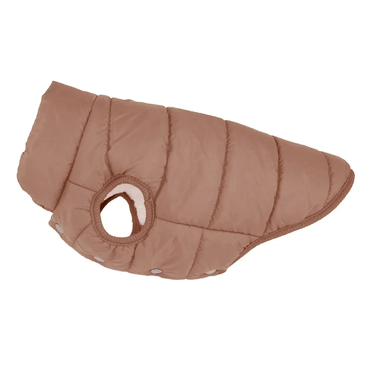 Veste chaude pour chien beige matelassée avec ouverture pour pattes et fermeture par boutons pression