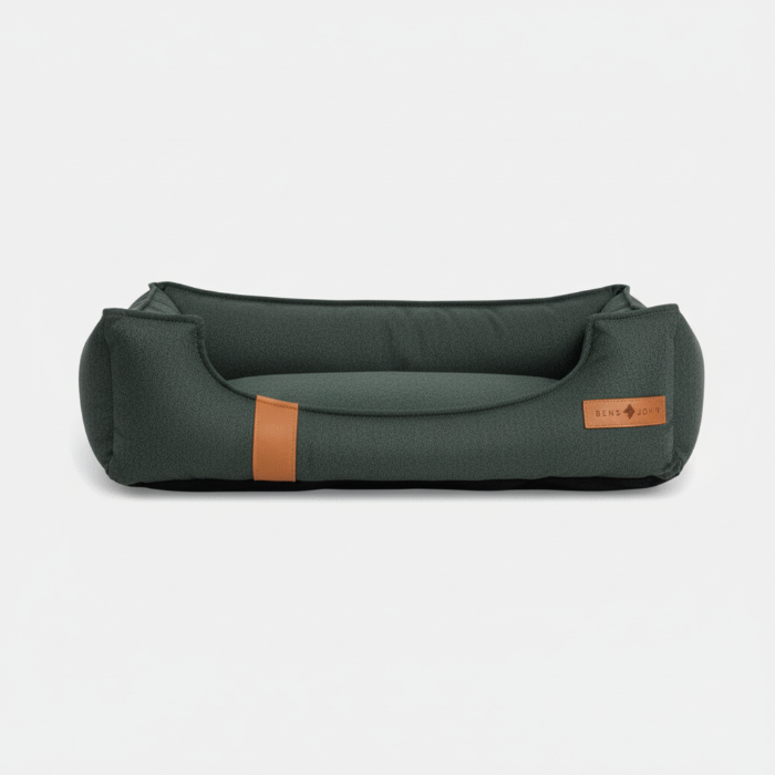 Panier lavable pour chien Oscar et Plume en tissu gris avec coussin rembourré confortable