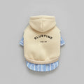 sweat pour petit chien beige à capuche avec motif BLUETIME et chemise rayée bleue intégrée