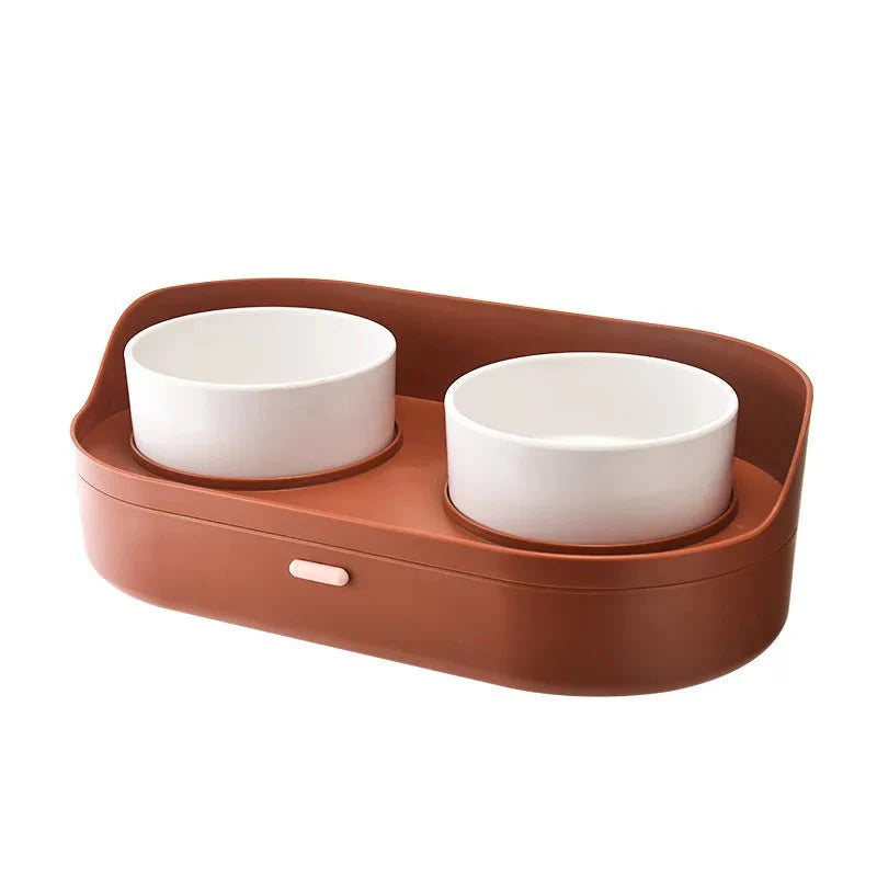 Bol céramique design pour chien avec support marron pour alimentation et eau