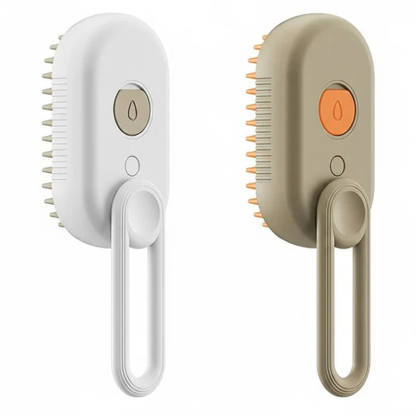 Brosse pour poils animaux Oscar et Plume en blanc et beige avec poignée ergonomique