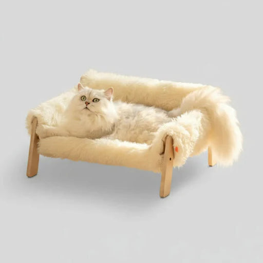 Canapé pour chat en bois et fausse fourrure design