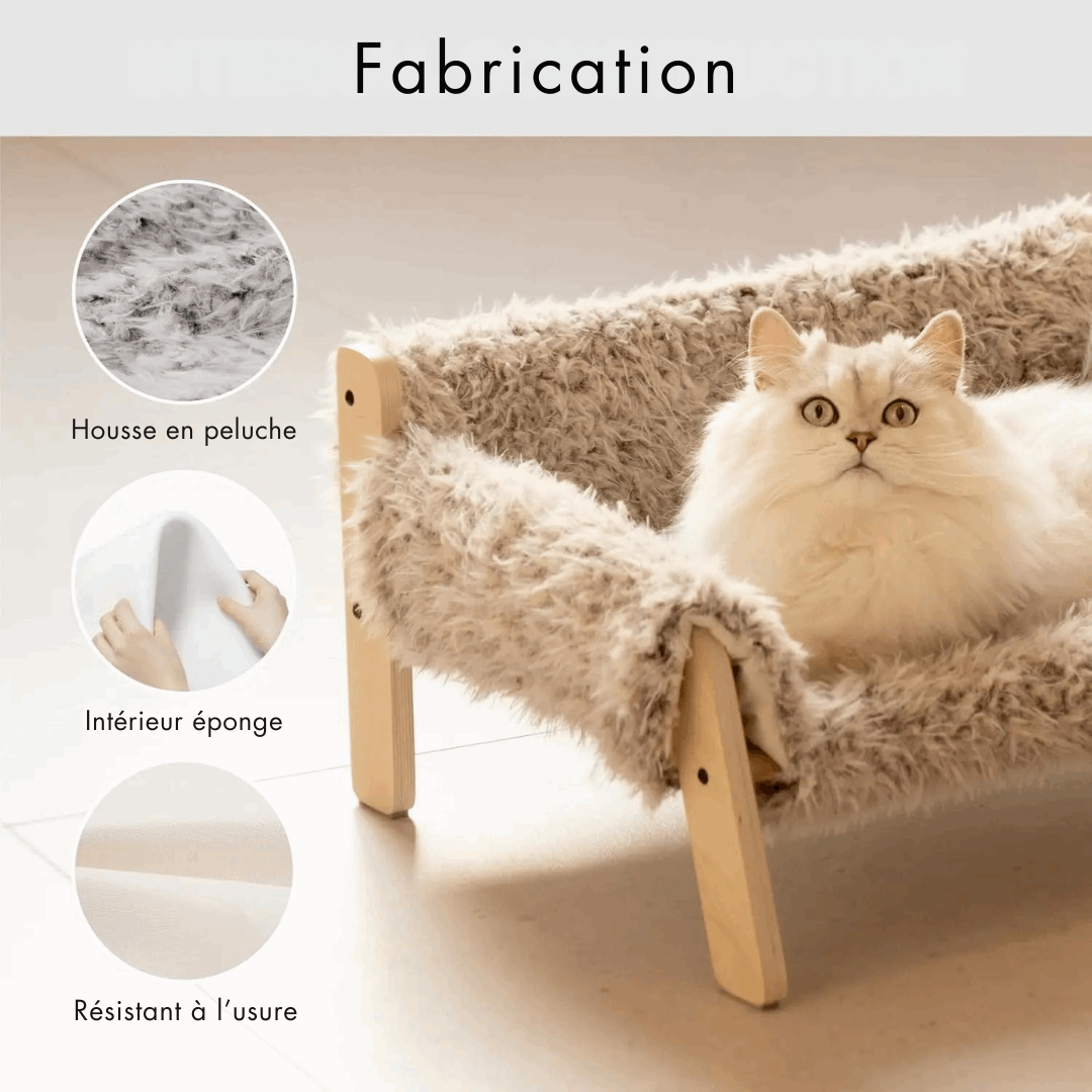 Canapé pour chat en bois et fausse fourrure design