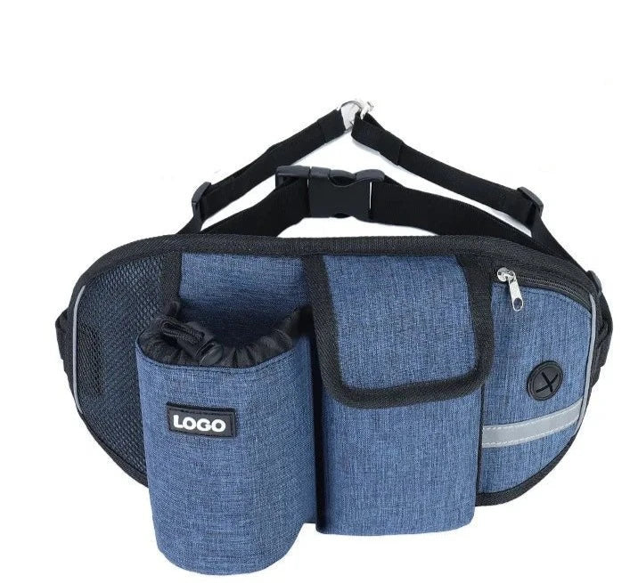 Ceinture de traction pour chien Oscar et Plume en tissu bleu avec poches pratiques