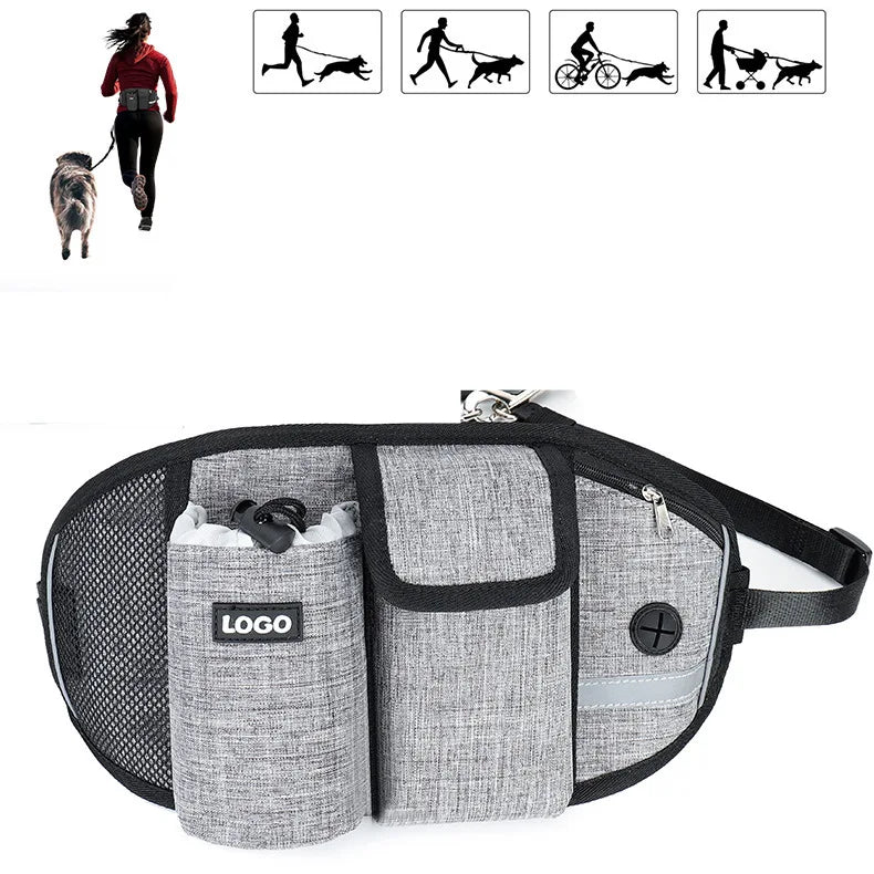 Ceinture de traction pour chien Oscar et Plume en gris avec poches pour accessoires et conduite confortable