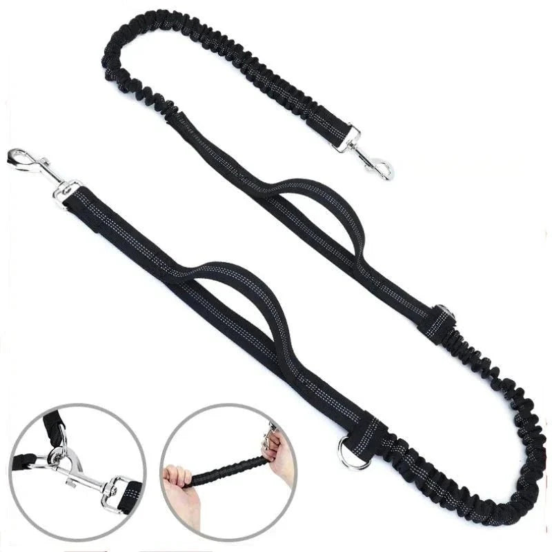 Ceinture de traction pour chien en noir avec élastique et poignées confortables pour les promenades