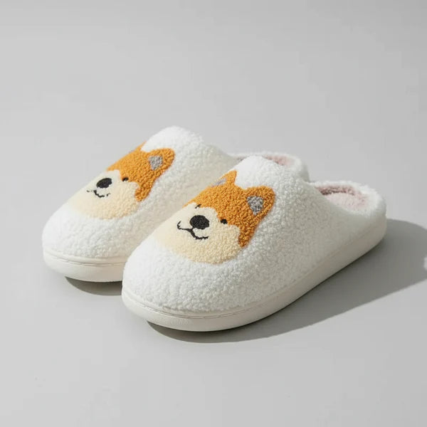 Chaussons Corgi En Peluche Antidérapants Doublés - Les Bonnes Affaires