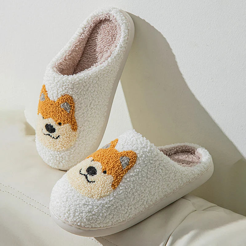 Chaussons Corgi En Peluche Antidérapants Doublés - Les Bonnes Affaires