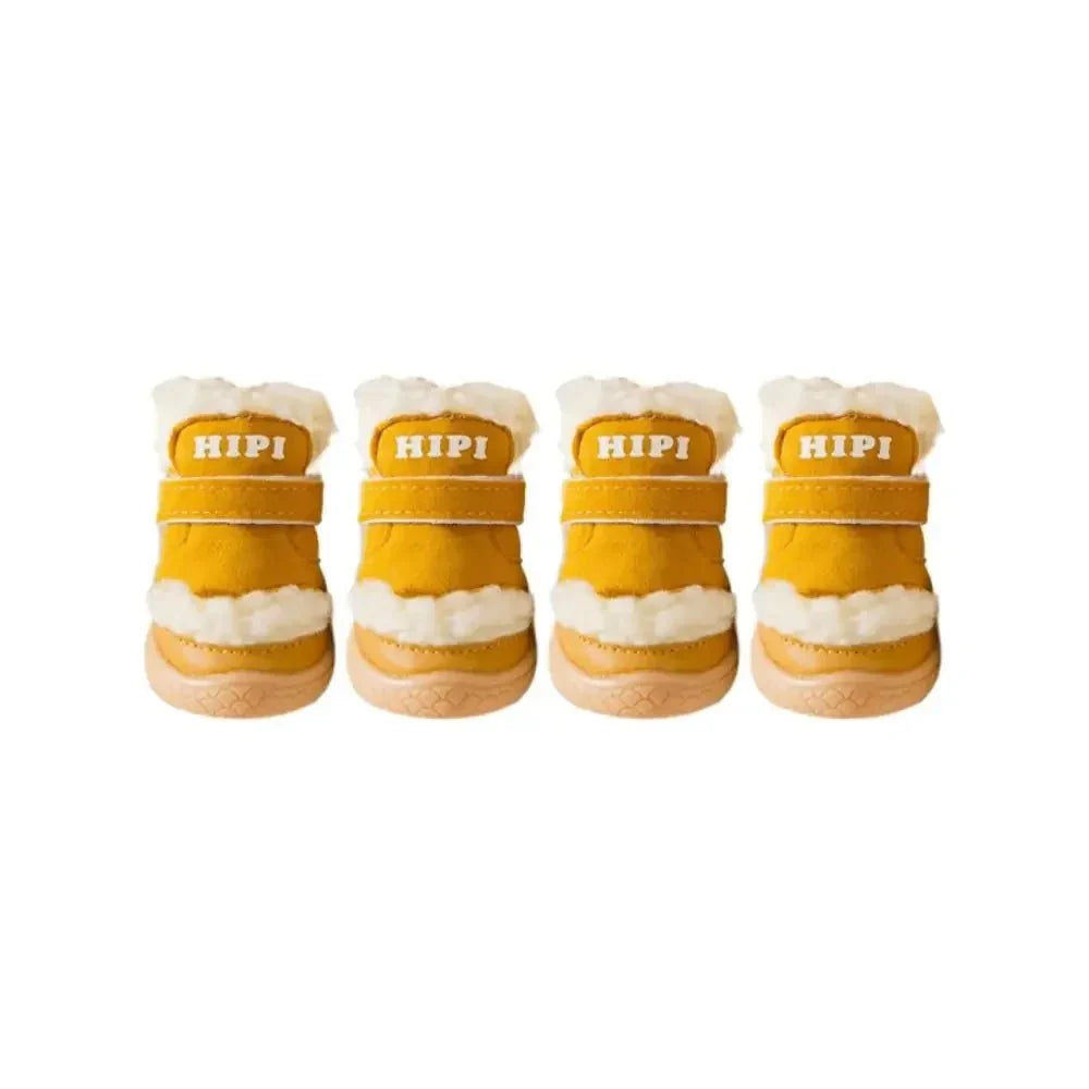 Chaussures petit chien Oscar et Plume jaunes avec doublure en fourrure blanche douce