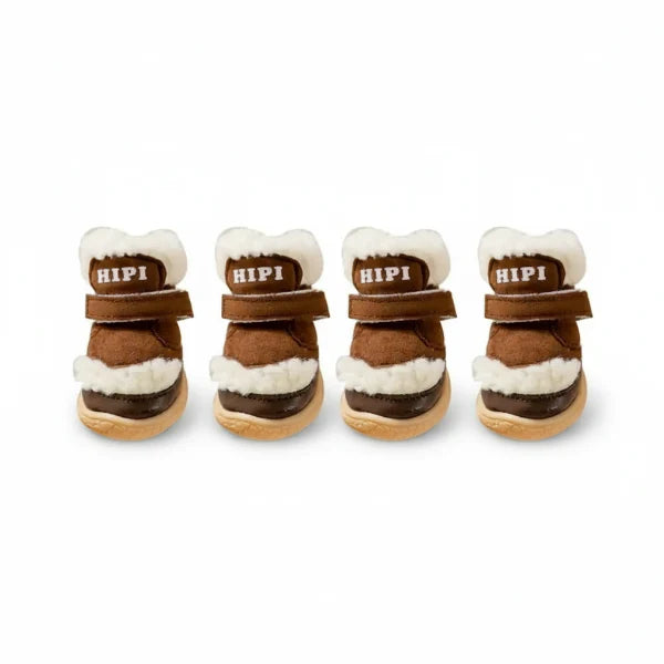 Chaussures petit chien en tissu marron et fourrure blanche avec fermeture velcro Oscar et Plume