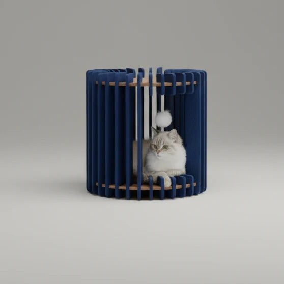 Cocon douillet pour chat en bois et feutrine | Lit design confortable
