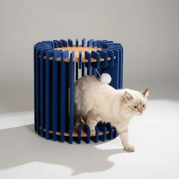 Cocon douillet pour chat en bois et feutrine | Lit design confortable