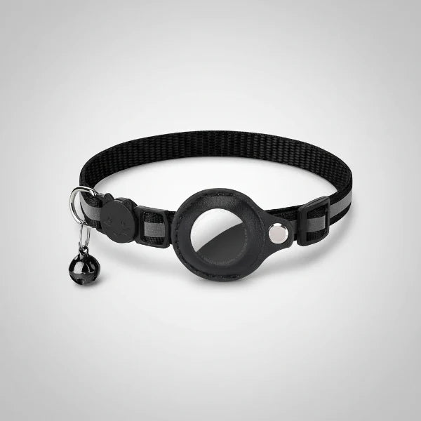 Collier Airtag ajustable pour chat noir avec clochette et support sécurisé pour localisateur