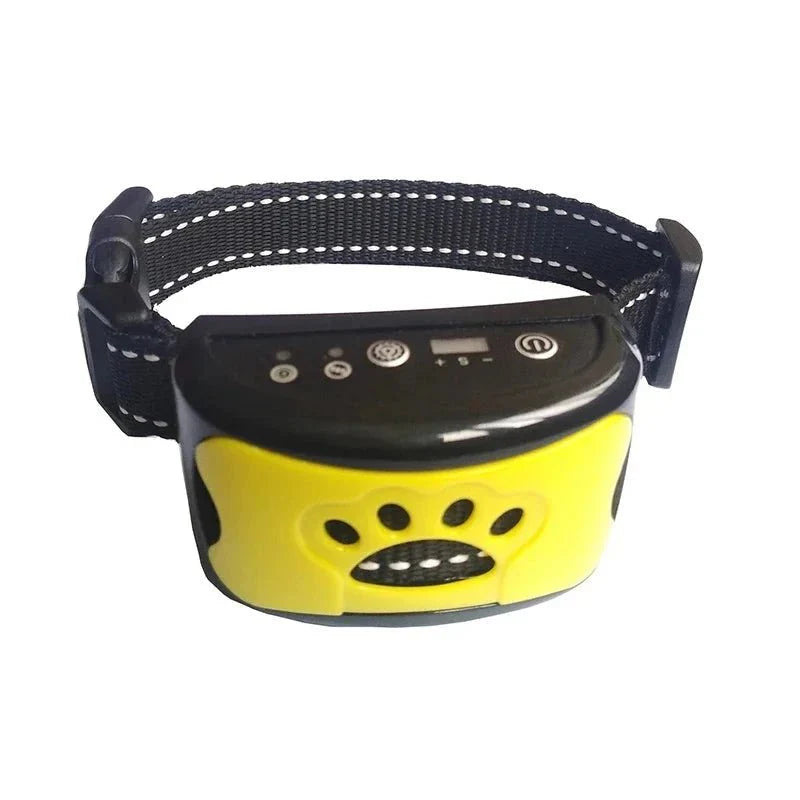 Collier anti-aboiement pour chien avec réglages de contrôle et design ergonomique en jaune