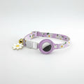 Collier avec porte-Airtag violet à motif marguerite avec clochette et fermeture sécurisée