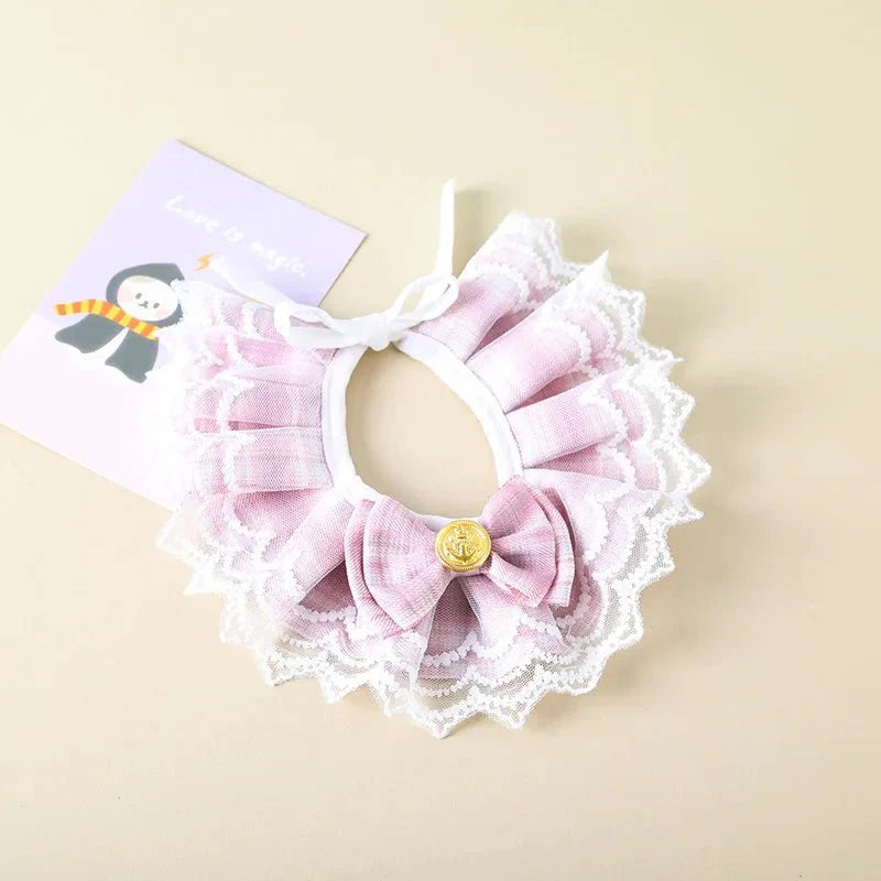 Collier Noeud Rose Dentelle Chat