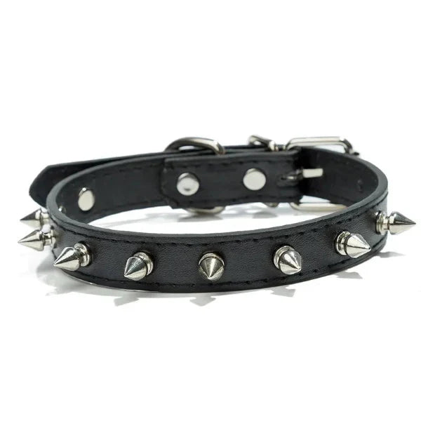 Collier clouté pour chien en cuir noir avec pointes métalliques de Oscar et Plume