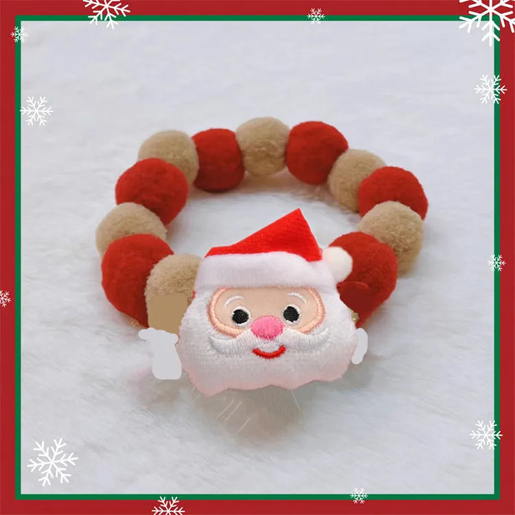 Collier de Noël pour chat et chien avec un motif de Père Noël amusant et des pompons colorés
