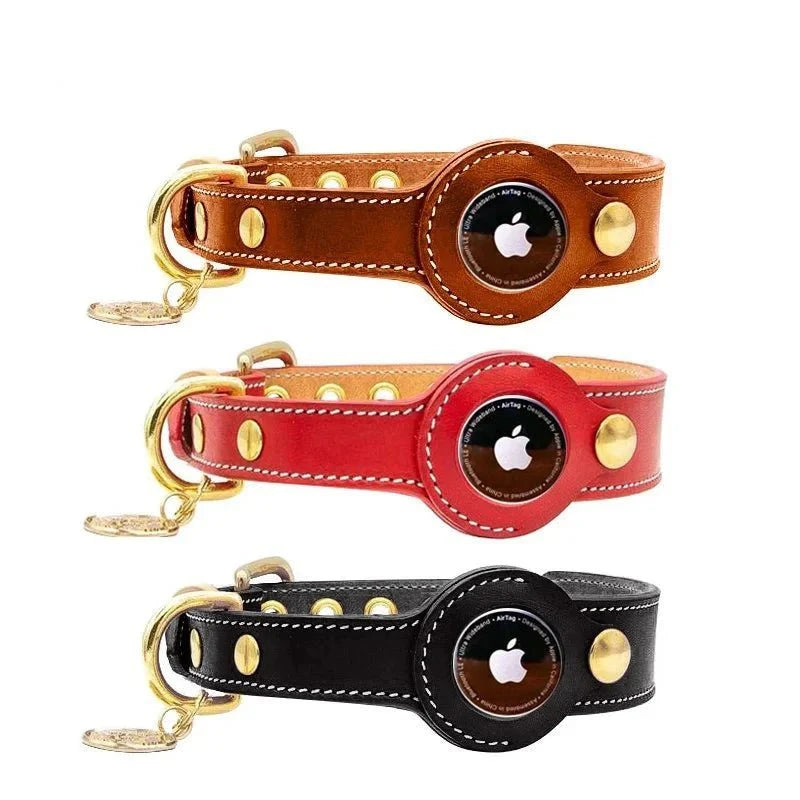 Collier en cuir avec emplacement Airtag - Les Bonnes Affaires