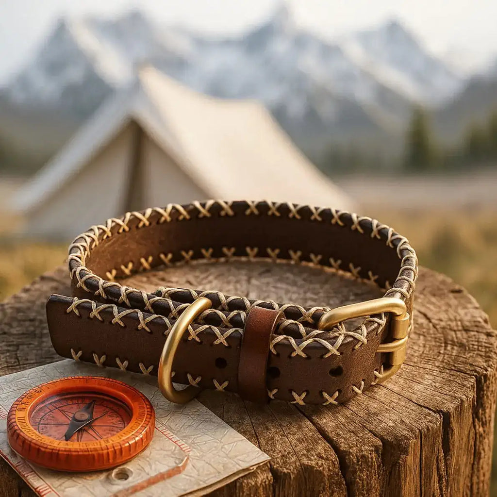 Collier En Cuir Avec Piqures Pour Chien
