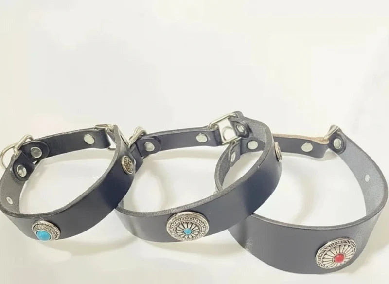 Colliers en cuir pour chien Oscar et Plume avec ornements colorés et boucles métalliques solides